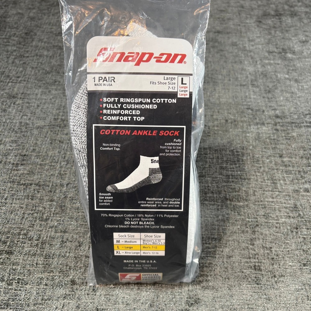 Snap-on Cotton Ankle Socks Large White Grey Cushioned Work Socks 1 Pair